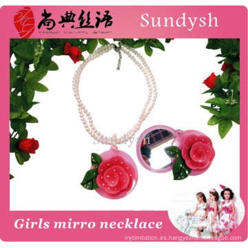 Fancy Young Girls Jewellery Hermoso Rose Flower Mirror Necklace